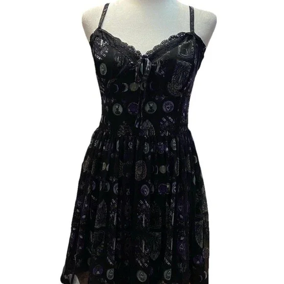 Hot Topic Cosmic Aura Sz MD Stained Glass Mesh Dress Whimsygoth Witch Sleeveless - Picture 1 of 16